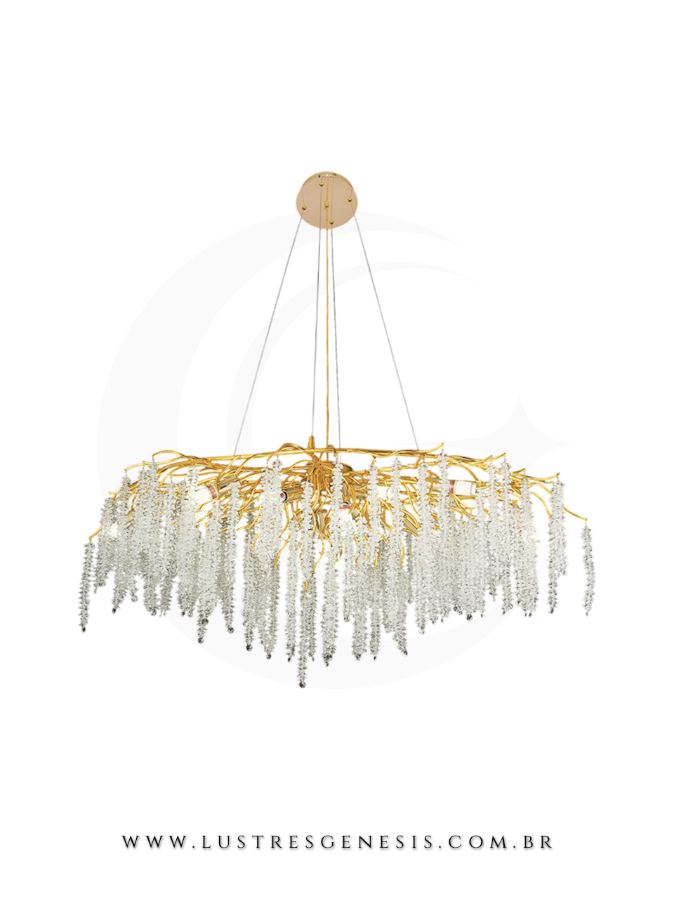 Lustre de Cristal Castanha Dourado 120x45m Para Sua Sala de Jantar 